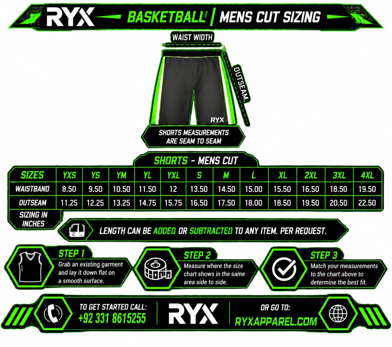Basketball Men's Shorts Size Chart