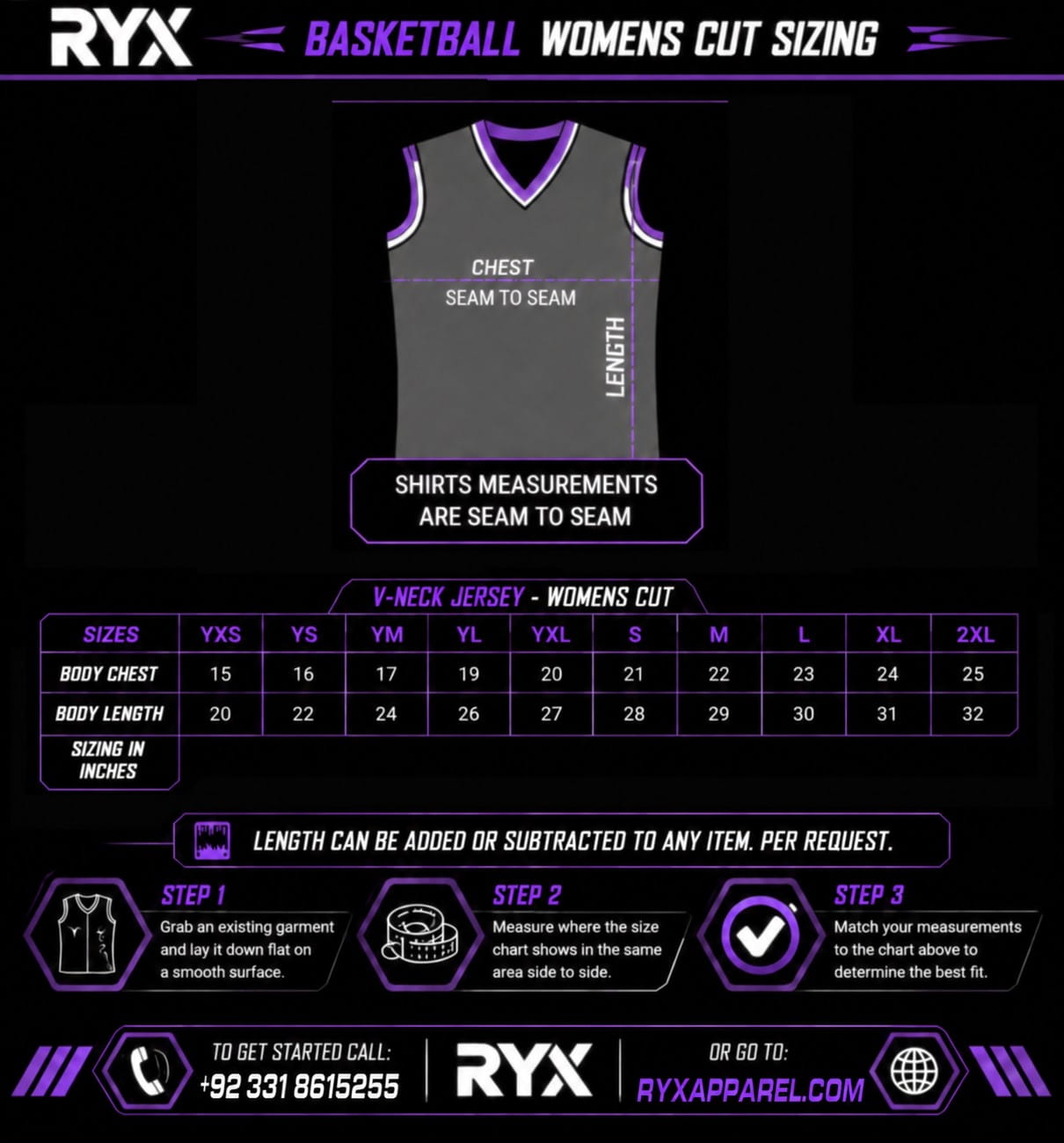 Basketball Women's Shirt Size Chart