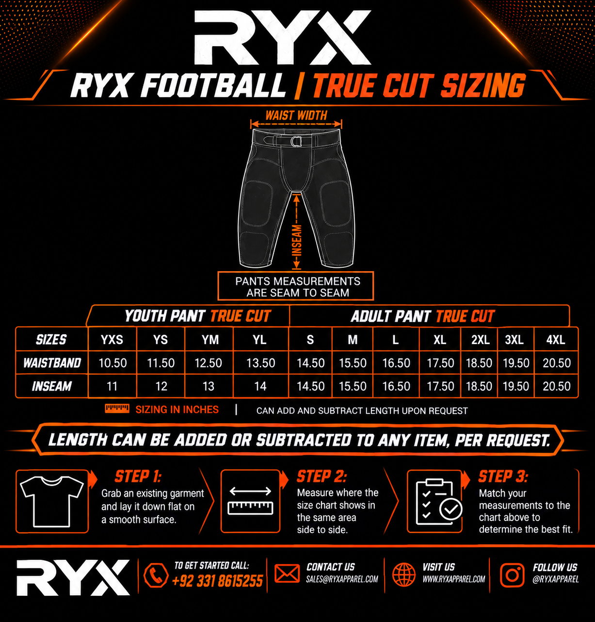 American Football Pant Size Chart