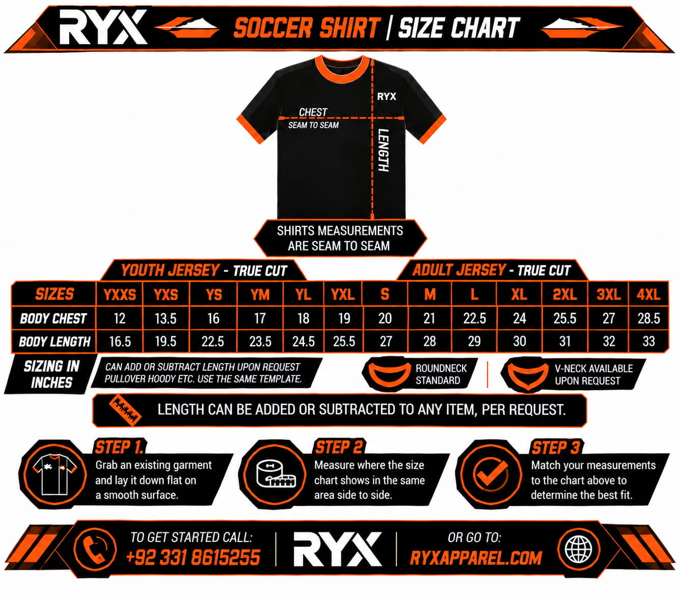 Soccer Shirt Size Chart