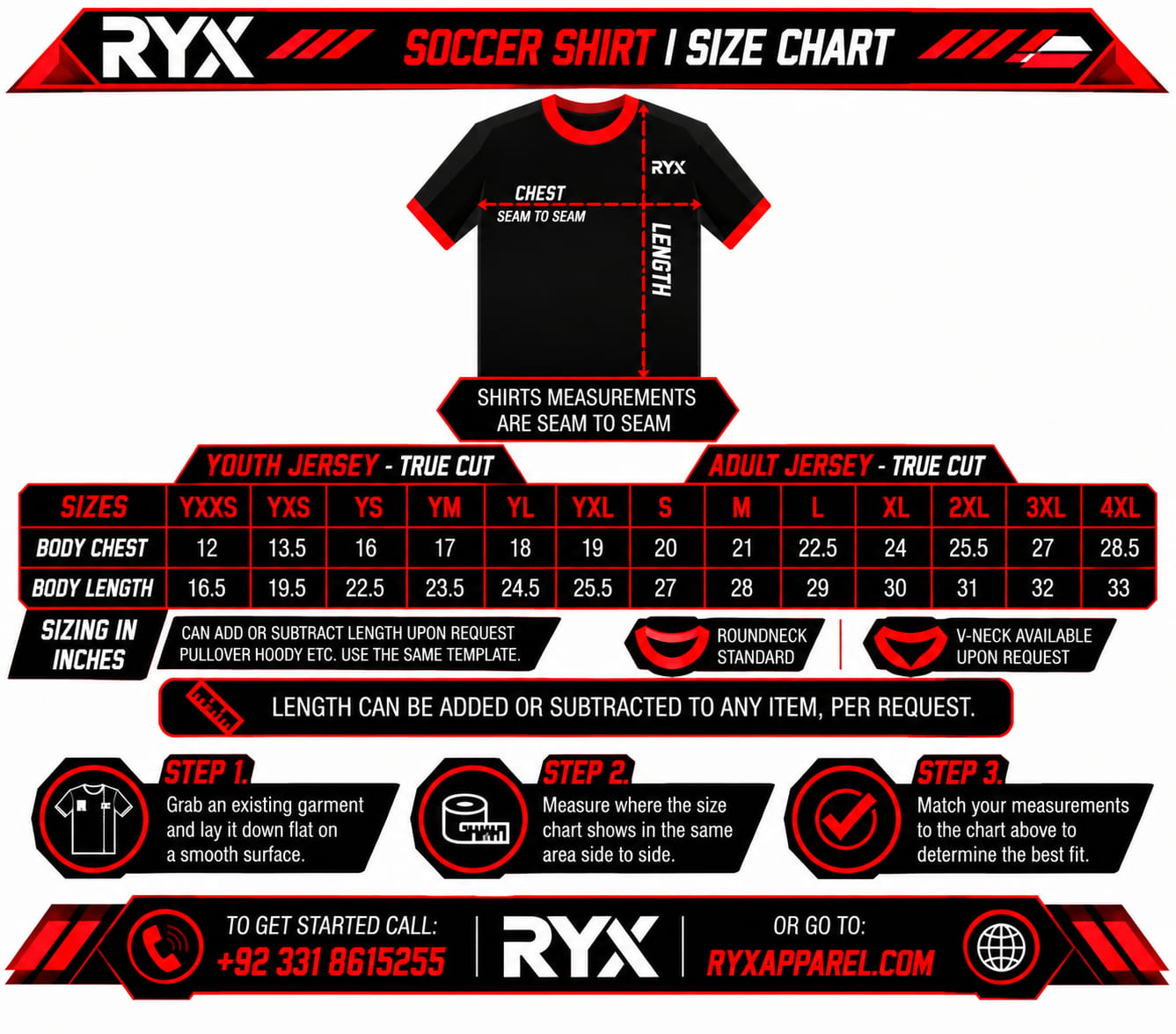 Soccer Shirt True Cut Size Chart
