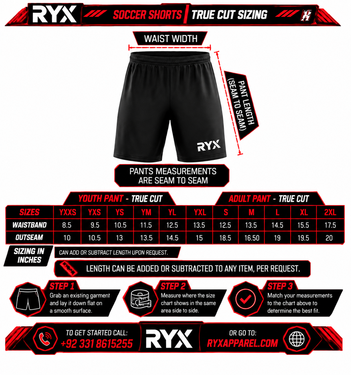 Soccer Shorts Size Chart
