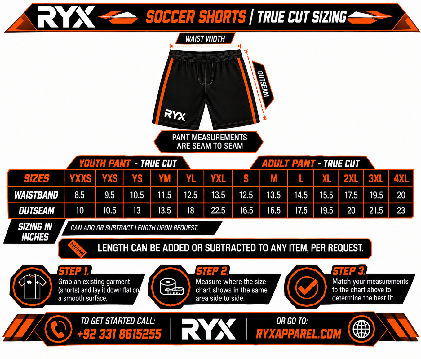 Soccer Shorts Size Chart